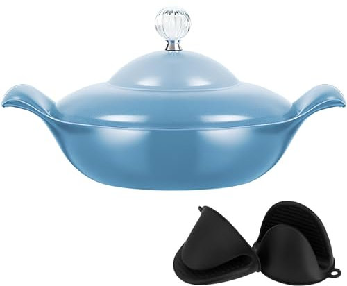 GUUFUFA Runde holländische Öfen, antihaftbeschichtet, 2,2 QT, emailliertes Gusseisen, mit Deckel, emaillierter Gusseisen-Ofentopf mit zwei Griffen zum Backen, Braten, Anbraten und mehr,Blau