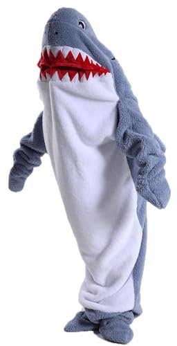 Ruiuzioong Hai-Decke für Erwachsene, tragbare Hai-Decke, Hoodie, superweiche, tragbare Decke, Schlafsack, Cosplay, Hai-Kostüm, Decke, Geschenke (Nebelblau, XL)