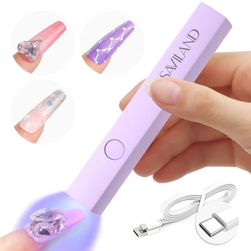 Saviland Lampe U V pour Ongles Gel, Mini Lampe U V Sans Fils pour Ongles Protégez la Peau, Rechargeable pour Vernis à Ongles, Gel de Construction, Capsules, Colle à Ongles