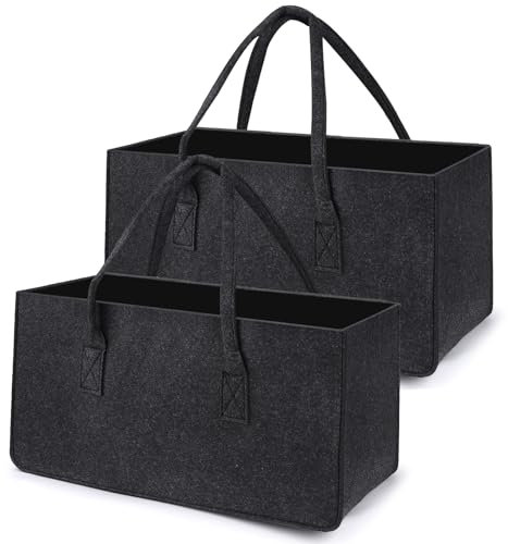 2 Stück Filztaschen Kaminholztasche aus Filz, Holzkorb für Kaminholz, Extra dicker Filz Brennholzkorb, Aufbewahrung für Besteck, Spielzeug, Bücher, Streichhölzer, 50 x 25 x 25 cm