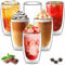 TKNO Set of 6 450ml Double Walled Tall Coffee Glasses Mugs Cups, for Coffee Tea Milk Juice Ice Cream Dessert Borosilicate Heat Resistant Large Glass Cups, Microwave Safe, Ideal for Hot and Cold Drinks