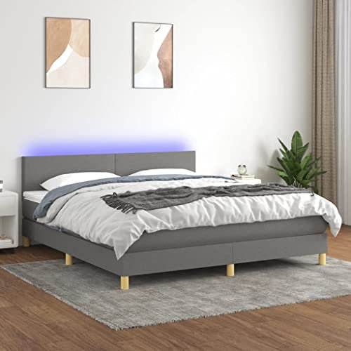Keyroto Boxspringbett 180x200 Polsterbett 180x200 Doppelbett mit Matratze Bett mit Kopfteil & LED Stoff Dunkelgrau 180x200 cm