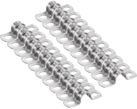 sourcing map 20pcs 5/8 Inch 16mm Conduit Clamps, M16 U Tube Pipe Clamp, Stainless Steel Rigid Pipe Strap, U Shaped Bracket with Two Hole for Pipe Tube Hose Wire Cord Fixing, Thickened