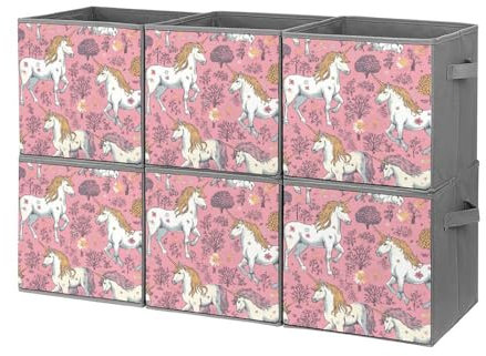 YJWANDL Foldable Storage Bins, Unicorns Print Organizer Boxes with Sturdy Handles, Collapsible Storage Containers for Closet, Shelves, Bedroom