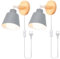 iDEGU 2 Pack Appliques Murales Rétro Vintage E27 Luminaire Industriel en Bois et Métal Réglable Lampe Murale Interieur avec Prise et Interrupteur Applique Moderne pour Chambre Salon Café (Gris)