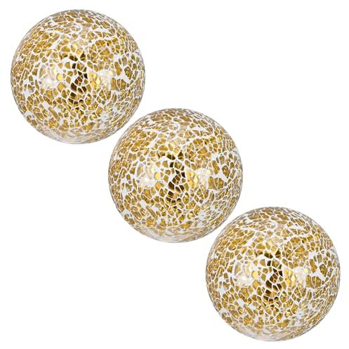 M METERXITY 3-Pack Decorative Ball for Bowls, 3 Inch Mosaic Glass Balls Decorative Glass Orbs for Home Decor/Dining Tables/Wedding Party/Coffee Table/Centerpiece Decor [Gold]