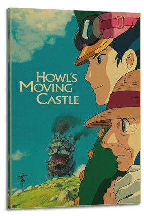 UHHYFVN Anime-Film-Poster, Motiv: Howl's Moving Castle, Wandkunst, dekoratives Gemälde, Schlafzimmer, 50 x 75 cm, Rahmenstil