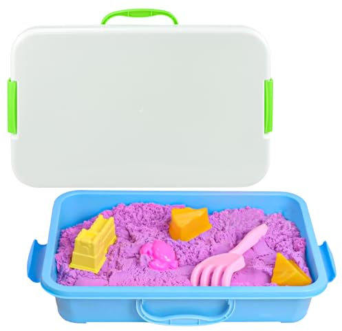KYYGKY 2 PCS Bac à Sable avec Couvercle Bac à Sable en Plastique Bac Sensorielle Enfant avec Poignée Portable Plateau Plastique Rectangulaire 38 x 25 x 9 cm pour Eau, Sable, Perles