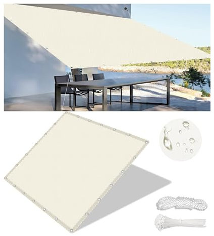 Toldo Vela de Sombra Rectangular Impermeable Toldos Exterior Terraza Protección Rayos UV Resistente al Desgarro para Terraza Balcon Patio Exteriores Jardín con Ojales y Cuerdas Fijación 3x7M Crema