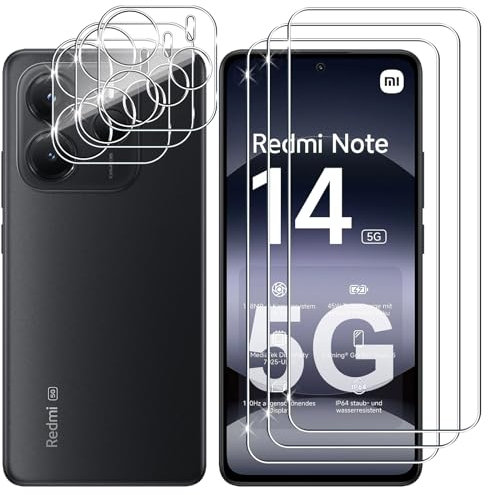 Lutree para Xiaomi Redmi Note 14 5G Cristal Templado, 3+3 Piezas Protector de Pantalla + Protector de Lente de Cámara, 9H HD Anti-Arañazos Vidrio Templado Película Protectora