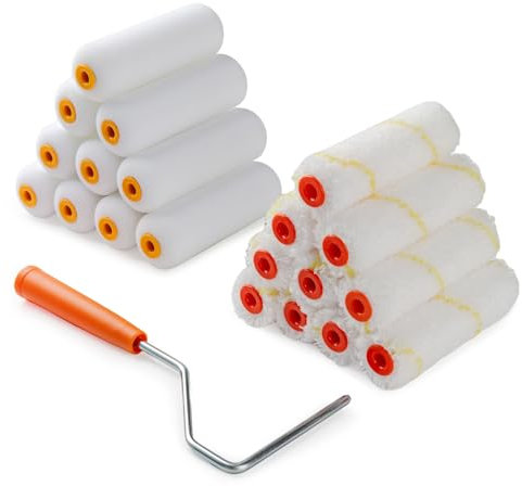 HANJKINZ 4 inch Paint Roller Kit, 20 Pack Small Paint Roller Set with High Density Foam Paint Roller and 3/8 Nap Microfiber Covers, Suitable for Wall，Kitchen Cabinets, Doors, Tables, Etc