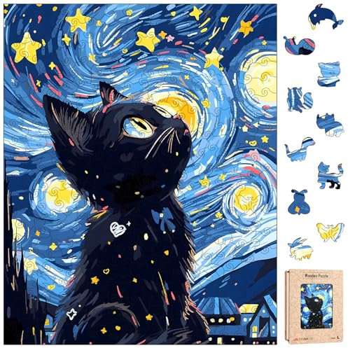 Jazcimdo Holzpuzzle Erwachsene, 270 Teile Holz Puzzle Erwachsene, Wooden Puzzle Holzpuzzle Katze Tiere, Unregelmäßige Einzigartige Holzpuzzle Tierform Mit Geschenk Holzbox (28,5 x 36 cm)