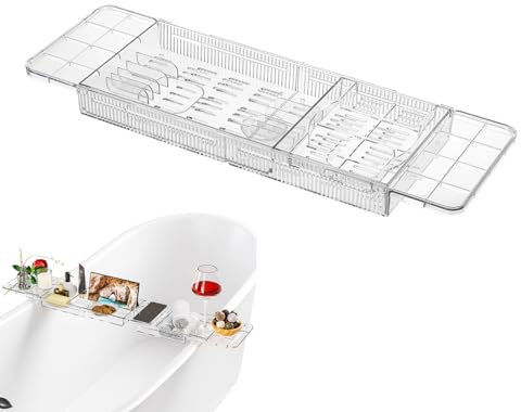 Étagère de baignoire en acrylique - Plateau rétractable - Support de tablette