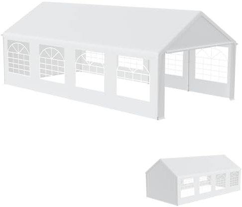 YRHome Tonnelle de qualité supérieure 4 x 8 m avec parois latérales - Imperméable et stable - Résistante à l'hiver - Fenêtres sur les parois latérales - Tente de jardin compacte - Toit en polyéthylène