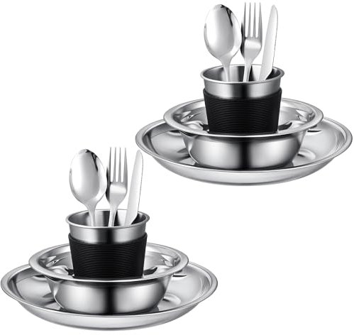Lafuntar Camping Plate Bowl Cup Cutlery Set for 2, Camping Dinner Set, Camping Crockery Sets for Camping, Travel & Outdoor