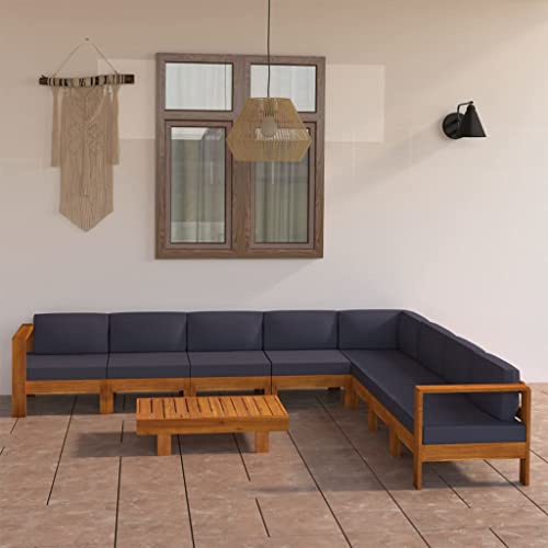 Qnhdfrt Garten Lounge Set aus Massivholz Akazie mit Dunkelgrauen Polstern 9 teilig Outdoor Sitzgruppe mit Tisch für Terrasse Balkon und Garten