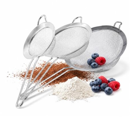 Fackelmann Set 3 Colini Maglia Fine Acciaio Inox, Colino da Cucina Rete Fina per Farina, Zucchero a Velo, Riso, Tè, Setaccio per Frutta, Verdura, Colini da 7.5, 10, 15 cm Lavabili in Lavastoviglie