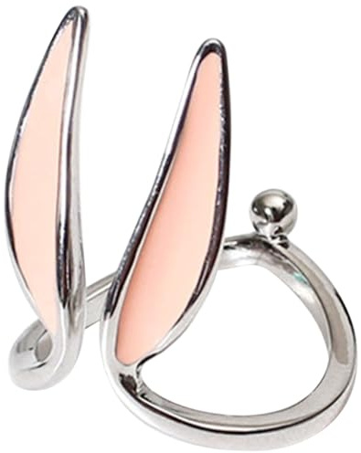 TOVINANNA Bunny Ohrring Damen Ring Offener Hase Ring Verstellbar Kupfer Schmuck Mode Accessoire Rosa Silber