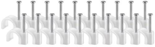 Nonic Nagelschellen 20 Stk. 7mm für Kabelmanagement/Koaxialkabel/Antennenkabel/Ethernetkabel, Kabelhalter mit Eingestecktem Nagel, Koaxialnagelschellen Kabelschellen Weiß