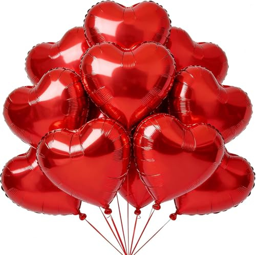 Rote Folienballon Herz 20 Stück 18 zoll Valentinstag Deko Herz Luftballons Rot Metallic Herzballons Große Aluminium Ballons für Hochzeit Verlobung Muttertag Geburtstag Party Dekoration