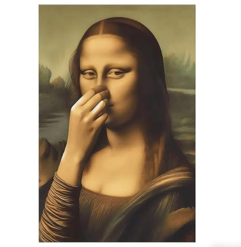 KIRVOS Lustiges Mona Lisa Bild ohne Rahmen – Wanddeko Badezimmer & WC Deko, Kunstdruck & Wall Art Poster, Ideal für Badezimmer & Gäste-WC Deko