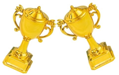 HOMSFOU Mini Coppa D’oro 2 Pezzi in Plastica per Decorazioni Torte, Trofei Premi Sportivi per Compleanni e Feste, Kit Decorazioni la Tavola dei Dolci e Partecipazione