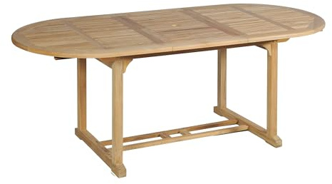 DELUKE Gartentisch MALTE ausziehbar oval - Teak, Natur, 160x95x75cm | Ausziehtisch Esstisch Wetterfest Outdoor Tisch