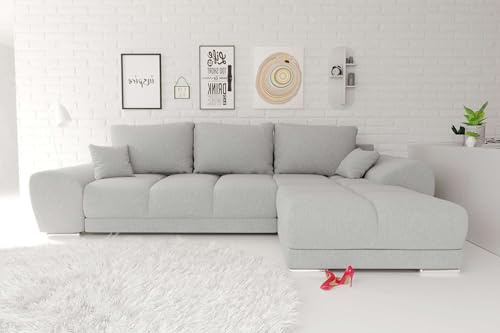 99rooms Antalya Ecksofa Polsterecke Eckcouch Strukturstoff Neve Hellgrau, mit Ottomane Rechts, mit Schlaffunktion