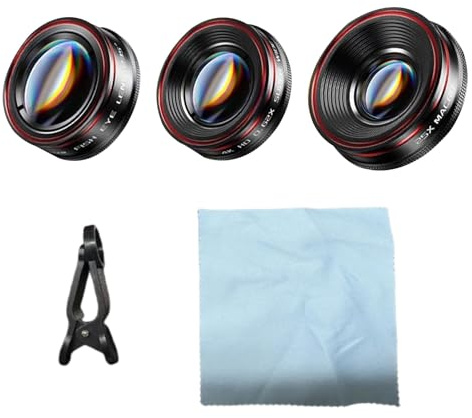 Akozon Kit D'objectifs 3-en-1 pour Smartphone : Objectif Fisheye 235°, Objectif Grand Angle 120°, Macro 25x.