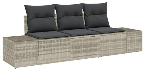 Mhdvray Gartensofa Set 3-teilig 239 x 62 x 69 cm Hellgrau Poly-Rattan Modular Lounge Möbel mit Stauraum Akazienholz Akzent Robust für Balkon Terrasse Garten