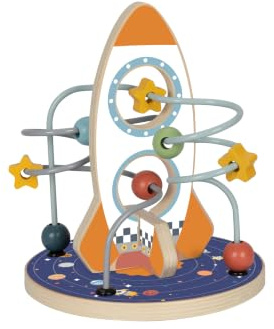 Tooky Toy Aktivitätslabyrinth Weltraum FSC Holz: Motorikspielzeug mit Perlenlabyrinth für Kinder, Montessori Lernspielzeug, Fördert Motorische & Kognitive Entwicklung, Geschenk ab 2 Jahren