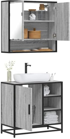 RCODSSK Mobiletto da bagno con apertura lavandino e specchio da bagno, montaggio a parete, 2 pezzi