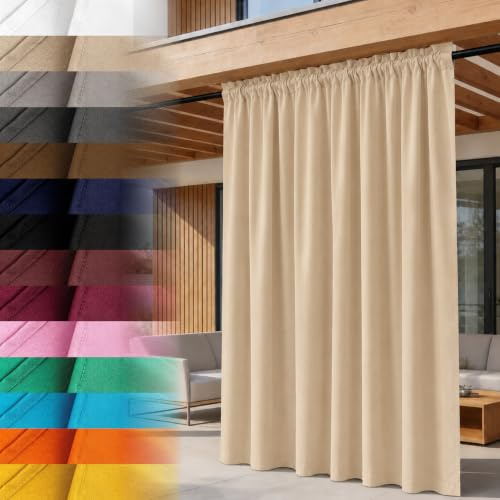Lantigo Outdoor Vorhang Beige 155x180 cm wasserdicht Stangendurchzug | Polyester Oxford 500D wasserdicht · kompakte Höhe für Geländer & Balkon · Pergola, Pavillon, Carport · 14 Farben