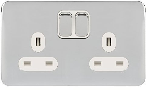 Schneider Electric Lisse Screwless Deco 13A Sw Socket WPC, Polished Chrome/White, 2 Gangs