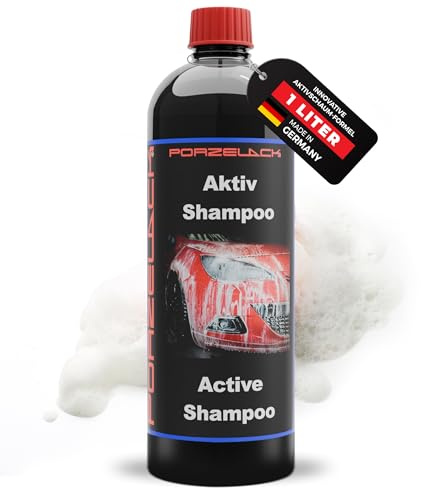 PORZELACK® Autoshampoo, Aktiv Shampoo mit Abperleffekt - NEU Außen Autoreiniger Waschmittel inkl. Schaumreiniger-Effekt - Auto Shampoo für Aussen Autowäsche 1 Liter