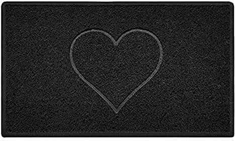 Nicoman Heart Shape Embossed Entrance Door Mat Non Slip Dirt Trapper PVC Spaghetti Mat with Rubber Base, Jet Washable Quick Drying Doormat Indoor or Outdoor - (Medium, Black, 75 x 44cm)