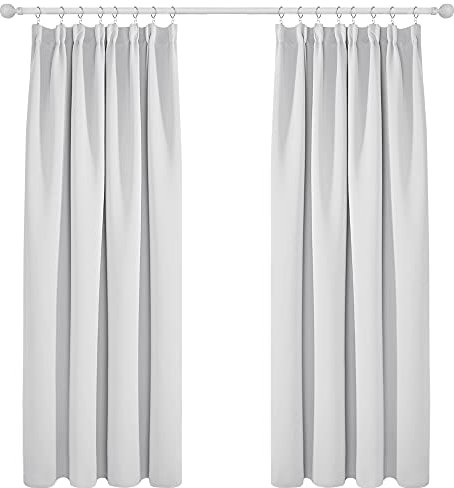 Deconovo Dekoschal Gardine Kräuselbandgardine Vorhang Blatt Drucken Verdunklung, 160x107 cm(HöhexBreite), Silber Grau, 2er Set