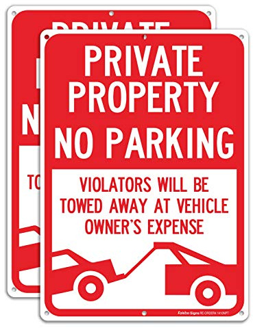 Lot de 2 panneaux réfléchissants « Private Property No Parking - Violators Will Be Towed Away at Vehicle Owner's Expense » - Aluminium antirouille .40-35,6 x 25,4 cm - Résistant aux UV - Résistant