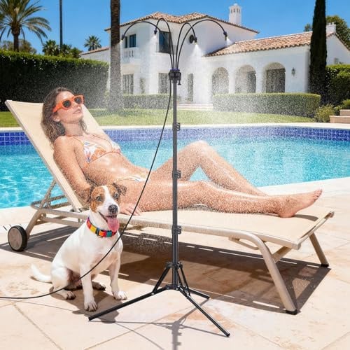 Sistema di irrigazione a nebulizzazione verticale, altezza regolabile, portatile, con tubo da 8 m, nebbia triangolare di raffreddamento per terrazza, esterni, piscina, barbecue, giardino e studio