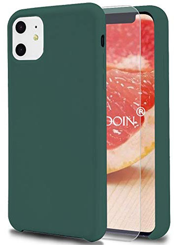 Grandoin iPhone 11 Hülle Flüssiges Silikon [mit Displayschutz], Stoßfest Klar iPhone 11 Anti-Rutsch Schutzhülle Bumper Case Scratch Handyhülle für iPhone 11 - Nachtgrün