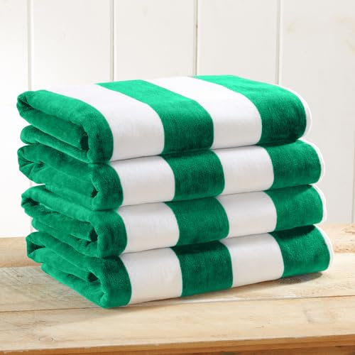 Great Bay Home Großes Strandtuch 4er Set - Cabana gestreifte Strandtücher für Erwachsene - Leichte Pooltücher 100% Baumwolle - Schnell Trocknendes Strandtuch Pack und Grün und Weiß Süß - Strandtuch