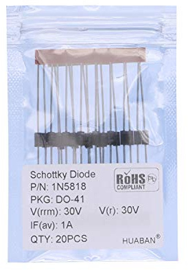 HUABAN 20PCS 1N5818 Schottky Barrier Rectifier Diodes 1A 30V DO-41 (DO-204AL) Axial 5818 1 Amp 30 Volt