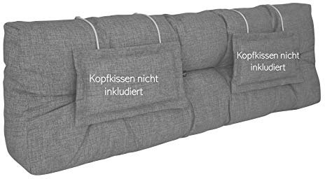 LILENO HOME Palettenkissen Set Hellgrau - Rückenkissen 120x40x20 cm - Polster für Europaletten - Palettenkissen Outdoor als Sitzkissen für Palettenmöbel