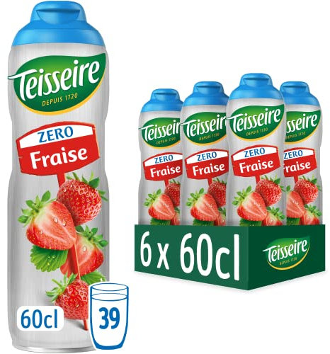 Teisseire Zéro Sucre, Sirop Fraise pour Boisson Rafraîchissante, Cocktails, Bidon 6x60cl
