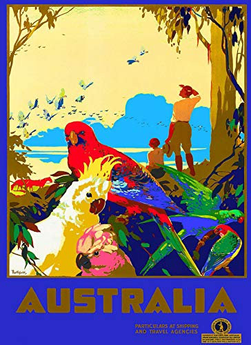 DHArt Funny 1000 Piece Jigsaw Puzzle Australia Galah Cockatoo Birds Vintage Australian Travel Advertisement Landscape Educational Puzzles Games Kids Gift