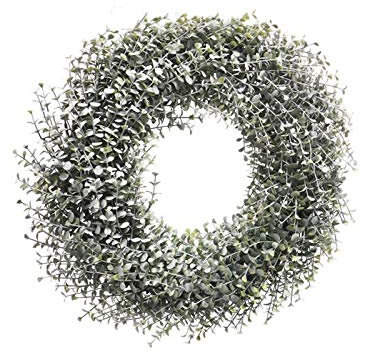 mucplants Künstlicher Eukalyptuskranz/-Ring Grün/Weiß 44cm Rund Gebundener Kranz Eukalyptus Kunstpflanze Kunstkranz