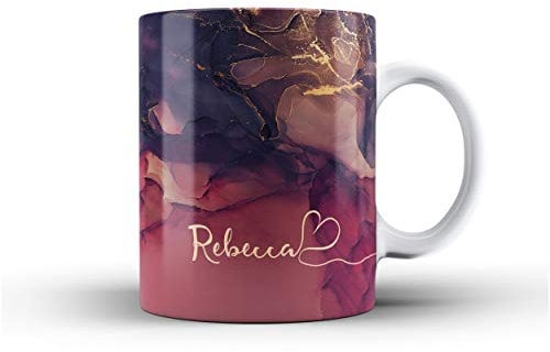 iCaseDesigner Personalised Watercolour Marble Name with Heart Ceramic Mug - 7. Deep Red & Purple
