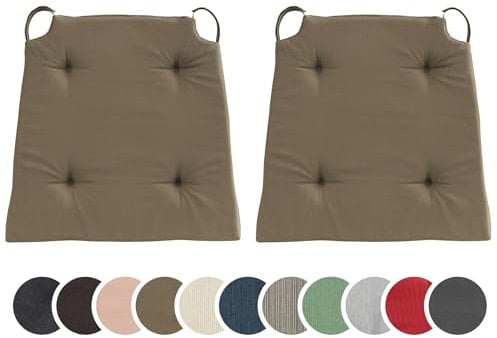 sleepling 4er Set Stuhlkissen, Sitzkissen für Indoor und Outdoor, mit Klettverschluss, 100% Baumwolle, Made in EU, Maße: 42 (vorne) 35 (hinten) x 40 x 5 cm, Taupe