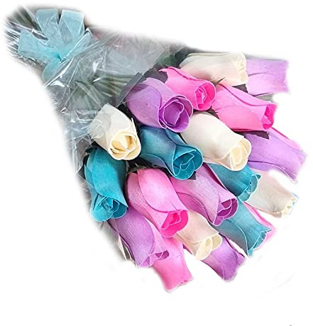 Homestreet Everlasting Blumenstrauß, 2 Dutzend Holzrosen in einer Auswahl von lebendigen Farben, 24 Rosenknospen in Cello-Instant Floral Geschenk (Pastellfarben)