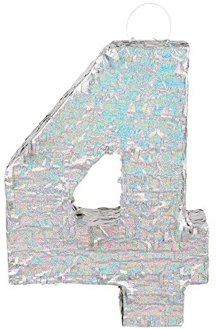 Boland - Zahlen Pinata, Größe 40 x 28 x 8 cm, holografische Ziffer, Nummer, Silber, Jubiläum, Geburtstag, Dekoration, Party-Spiel